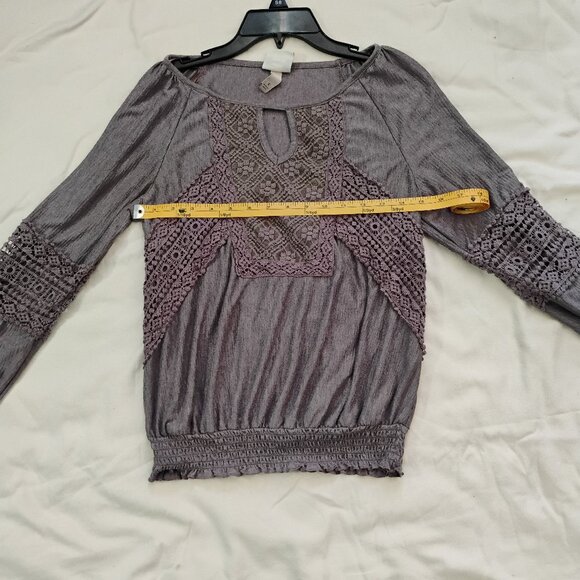 Knox Rose Boho Lace Blouse Small – Dusty Mauve Crochet Inset Peasant Top Romanti - Picture 4 of 5